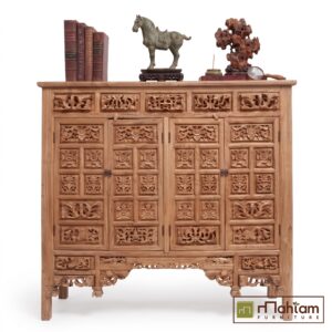 Ethnic Carved Recycled Teak Wood Sideboard Cabinet M-ET01