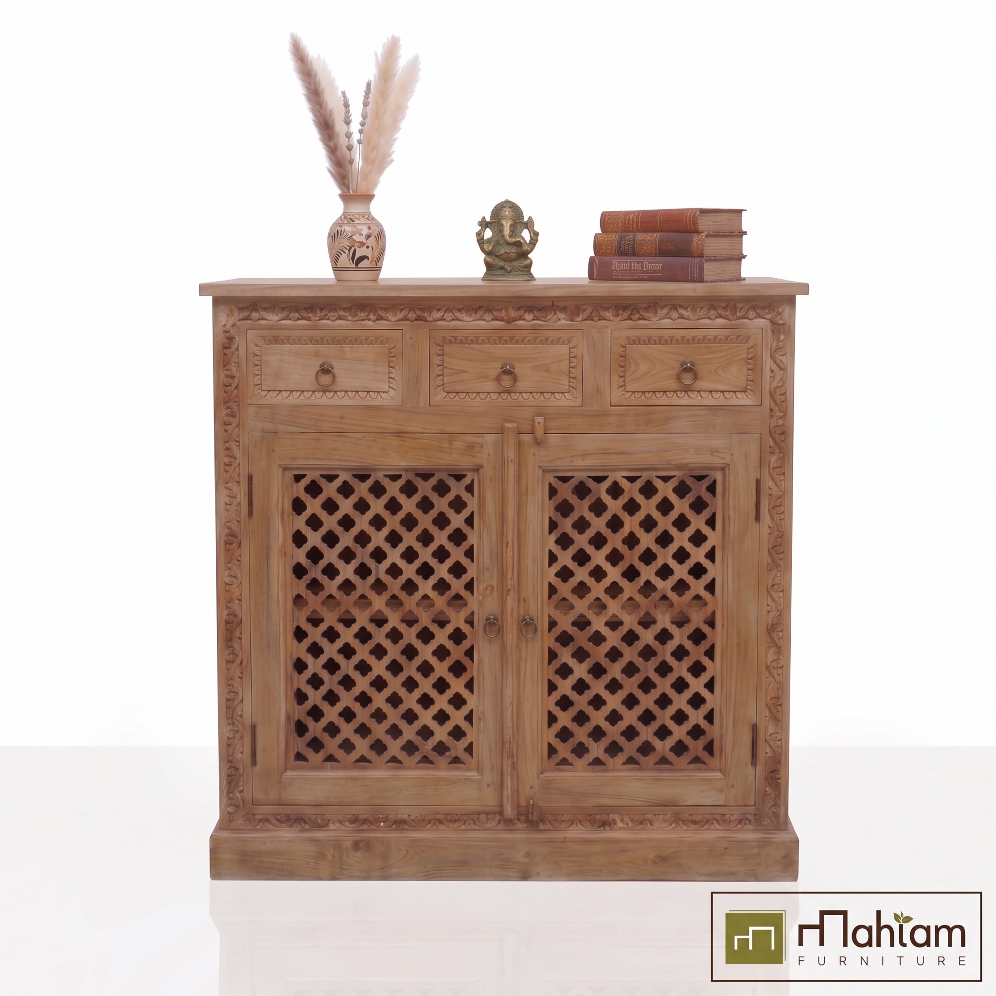 Ethnic Carved Recycled Teak Wood Sideboard Cabinet M-ET02