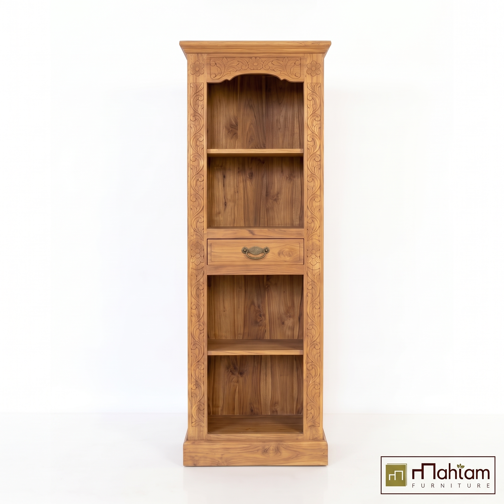 Traditional Carved Teak Tall Bookcase M-ET03