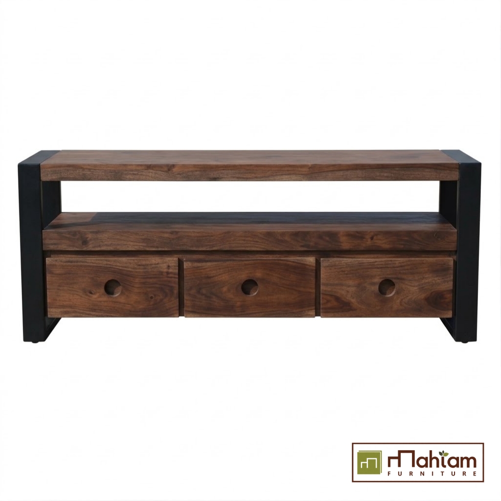 Recycled Industrial Teak TV Stand with 3 Drawers M-irtf01