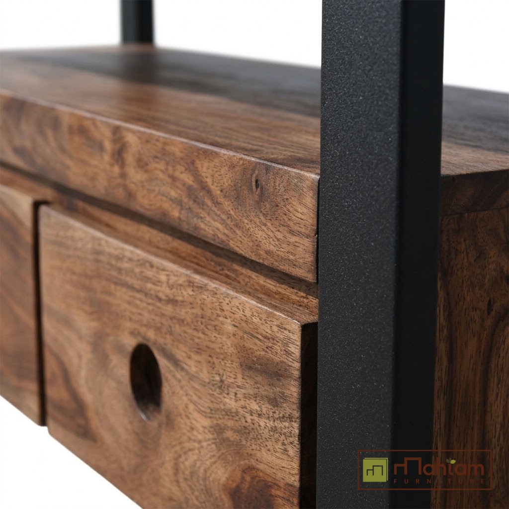 Recycled Industrial Teak TV Stand with 3 Drawers M-irtf01 - Image 2