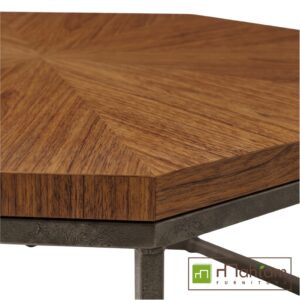Alternative view of Industrial Octagonal Teak Coffee Table with Sunburst Top M-irtf02