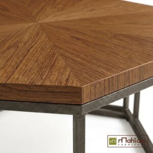 Alternative view of Industrial Octagonal Teak Coffee Table with Sunburst Top M-irtf02