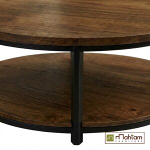 Alternative view of 2-Tier Round Industrial Teak Coffee Table M-irtf03
