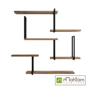 Industrial Teak Geometric Floating Wall Shelf M-irtf05