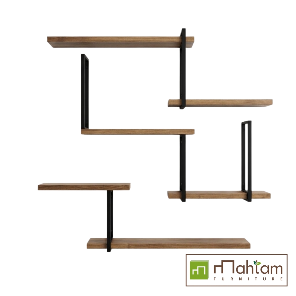 Industrial Teak Geometric Floating Wall Shelf M-irtf05
