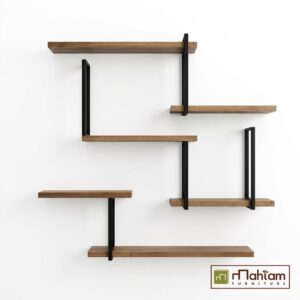 Industrial Teak Geometric Floating Wall Shelf M-irtf05