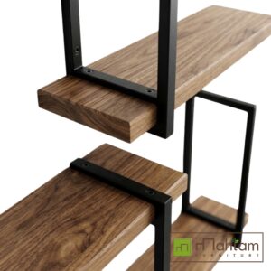 Alternative view of Industrial Teak Geometric Floating Wall Shelf M-irtf05