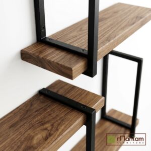 Alternative view of Industrial Teak Geometric Floating Wall Shelf M-irtf05