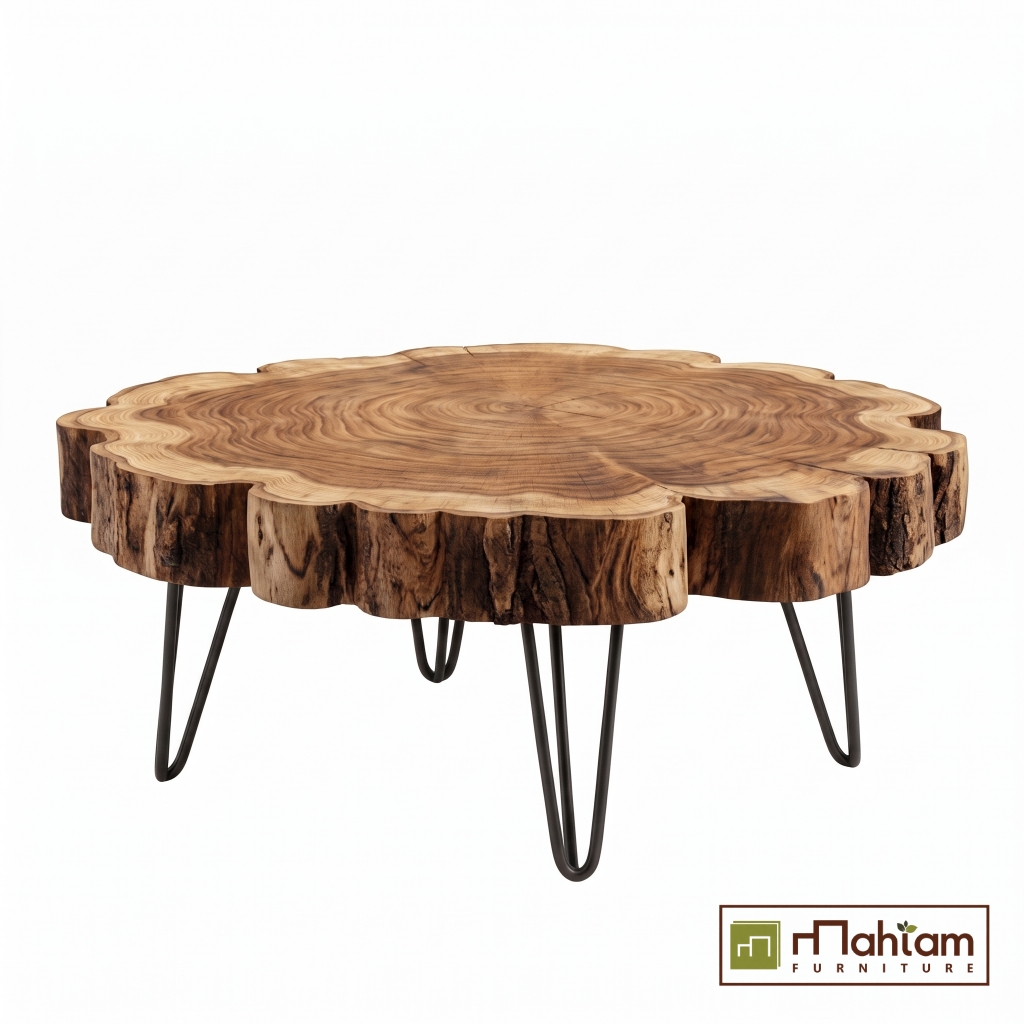 Natural Live Edge Teak Wood Slice Coffee Table M-irtf05