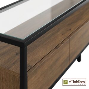 Alternative view of Modern Industrial Glass-Top Teak TV Stand M-irtf06