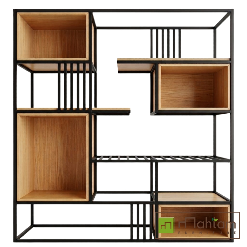 Modern Industrial Asymmetrical Teak Display Shelf M-irtf07