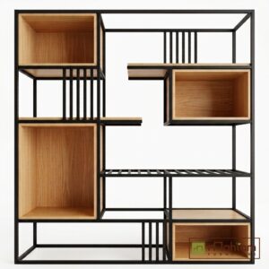 Modern Industrial Asymmetrical Teak Display Shelf M-irtf07