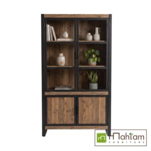 Industrial Teak Display Cabinet with Glass Doors 90 M-irtf08 - Image 3