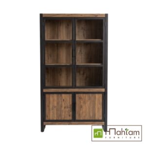 Industrial Teak Display Cabinet with Glass Doors 90 M-irtf08