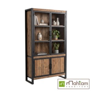 Industrial Teak Display Cabinet with Glass Doors 90 M-irtf08 - Image 4