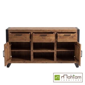 Industrial Teak Sideboard Buffet with Open Shelves M-irft09 - Image 3