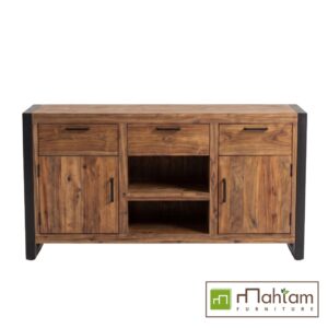 Industrial Teak Sideboard Buffet with Open Shelves M-irft09