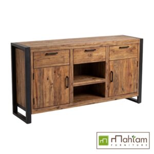 Alternative view of Industrial Teak Sideboard Buffet with Open Shelves M-irft09