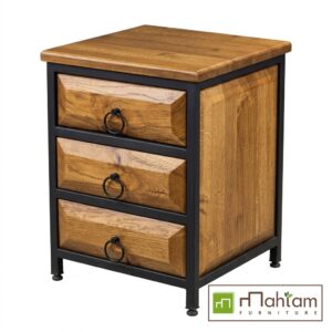 Alternative view of Industrial Teak 3-Drawer Nightstand with Ring Pulls M-irtf11