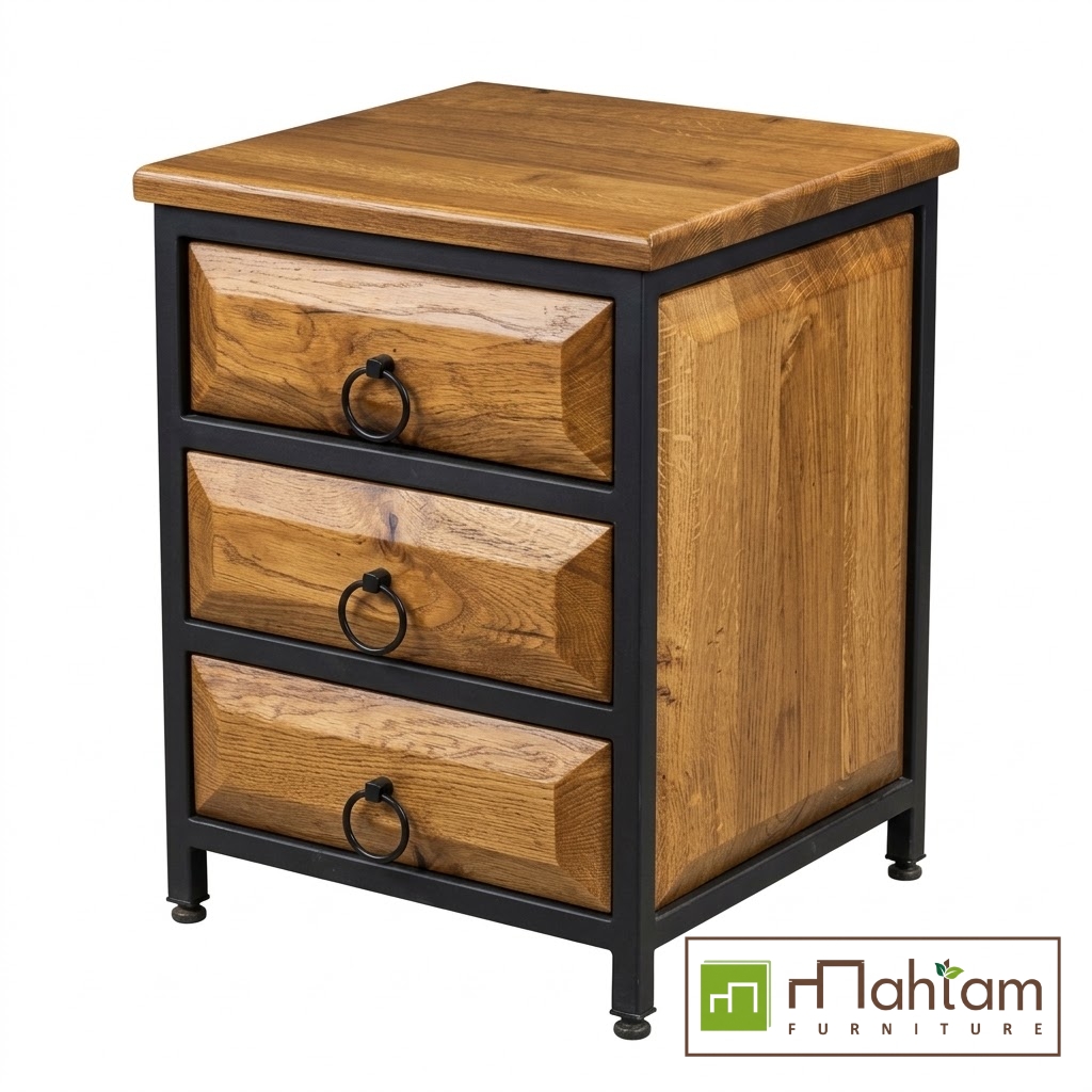 Industrial Teak 3-Drawer Nightstand with Ring Pulls M-irtf11 - Image 2
