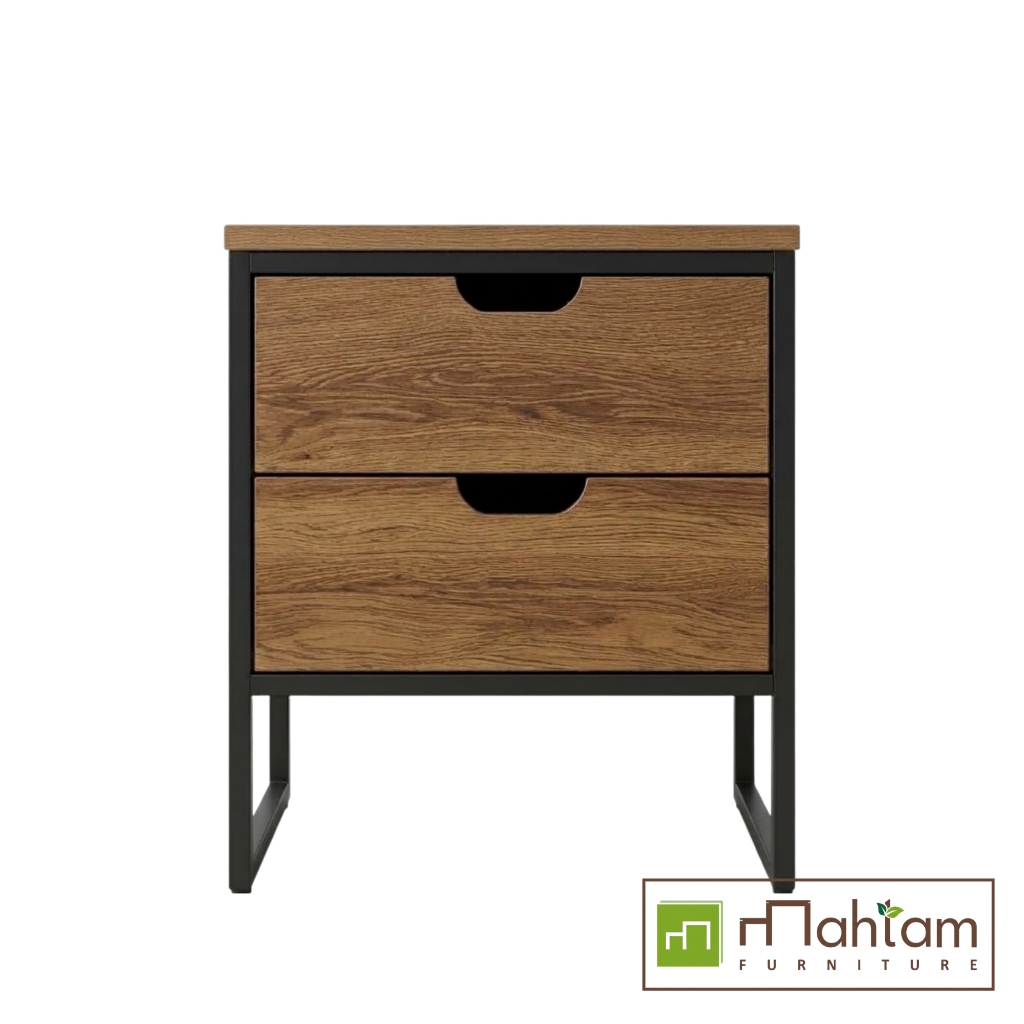 Modern Industrial Teak 2-Drawer Nightstand M-irtf12