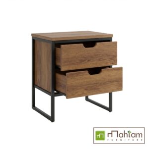 Alternative view of Modern Industrial Teak 2-Drawer Nightstand M-irtf12