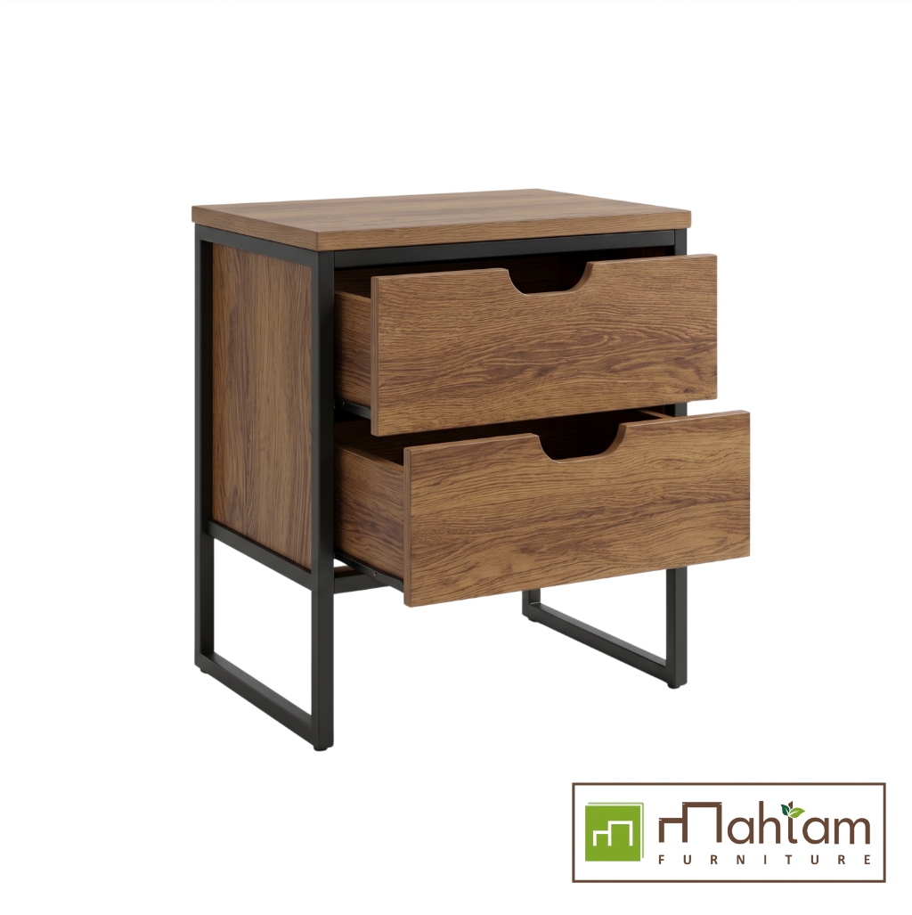 Modern Industrial Teak 2-Drawer Nightstand M-irtf12 - Image 2