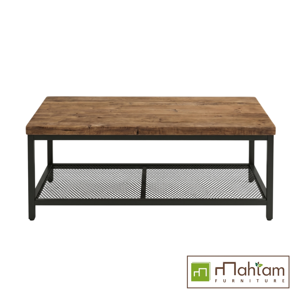 Rustic Industrial Teak Coffee Table with Mesh Shelf M-irtf14