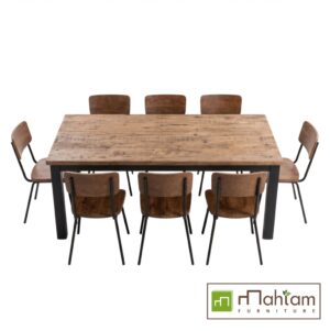 Industrial Teak 7-Piece Dining Set with Metal Base M-irtf16