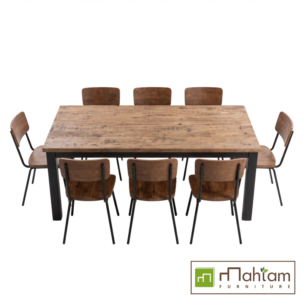 Industrial Teak 7-Piece Dining Set with Metal Base M-irtf16