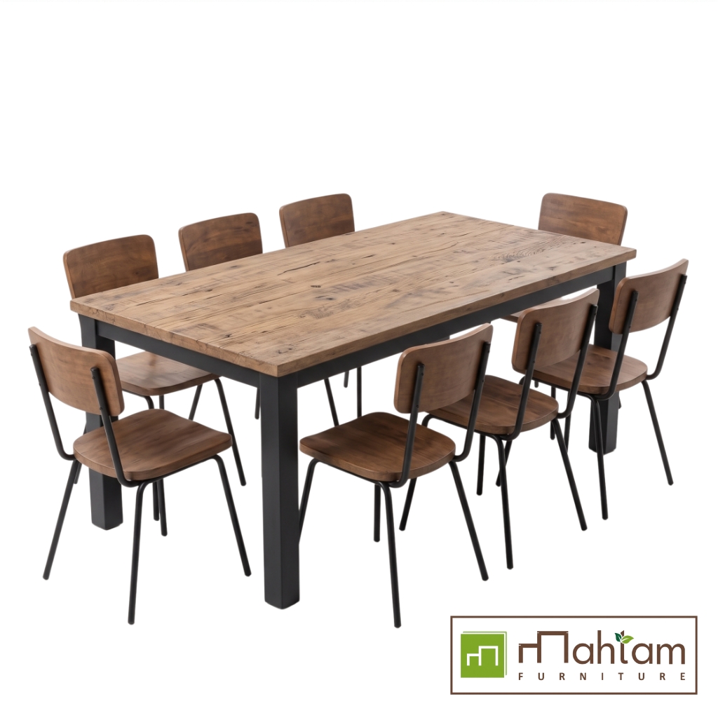 Industrial Teak 7-Piece Dining Set with Metal Base M-irtf16 - Image 2