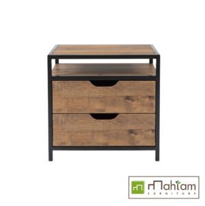 Modern Industrial Teak 2-Drawer Nightstand M-irtf17