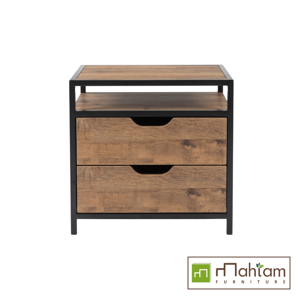 Modern Industrial Teak 2-Drawer Nightstand M-irtf17