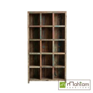Eco-Friendly Recycled Boat Wood Grid Bookcase M-rb03