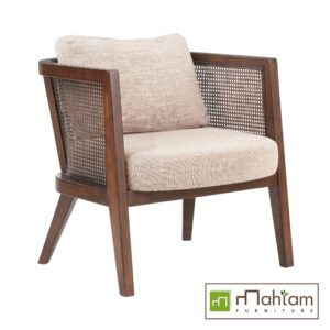 Tropical Colonial Dark Teak & Cane Barrel Chair M-rtf08