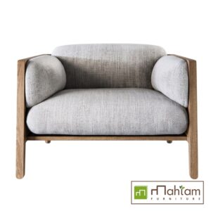 Alternative view of Contemporary Teak & Cane Overstuffed Lounge Chair M-rtf09