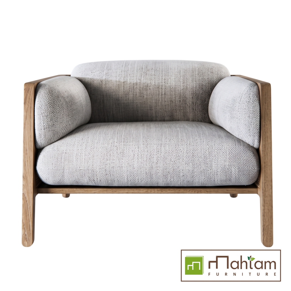 Contemporary Teak & Cane Overstuffed Lounge Chair M-rtf09 - Image 2