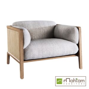 Contemporary Teak & Cane Overstuffed Lounge Chair M-rtf09