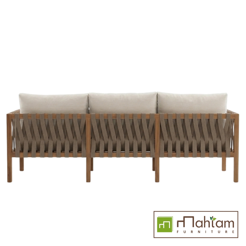 Contemporary Teak & Woven Strap 3-Seater Sofa MFDBe-06 - Image 3
