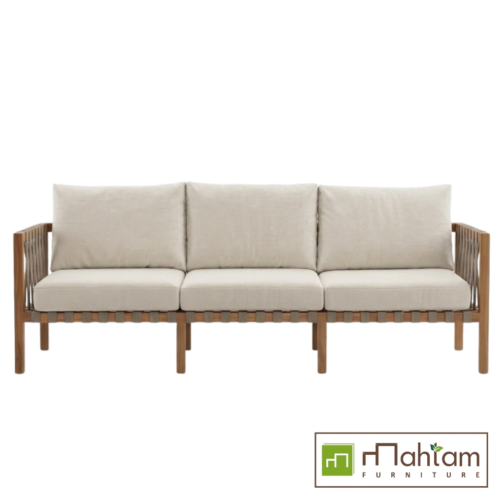 Contemporary Teak & Woven Strap 3-Seater Sofa MFDBe-06 - Image 2