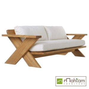 Modern Architectural X-Frame Teak Sofa MFDBe-09
