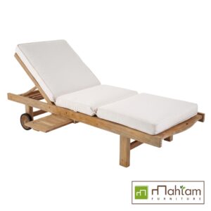 Teak Sun Lounger/Sunbed with Wheels and Slide-Out Tray MFLC-02