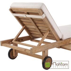 Alternative view of Teak Sun Lounger/Sunbed with Wheels and Slide-Out Tray MFLC-02