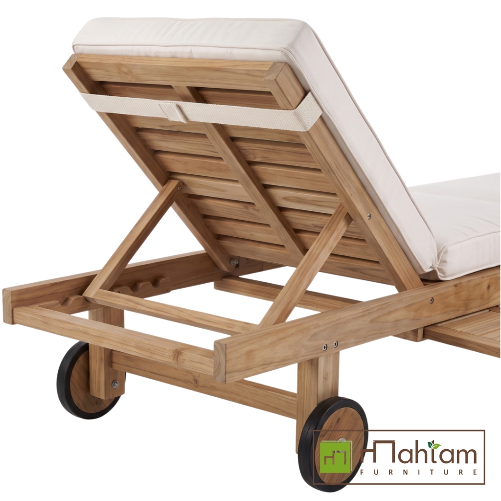 Teak Sun Lounger/Sunbed with Wheels and Slide-Out Tray MFLC-02 - Image 2
