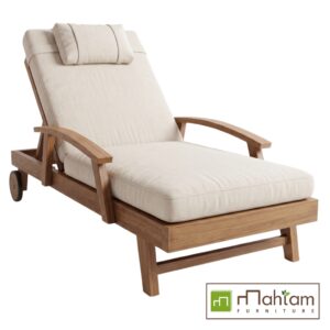 Adjustable Natural Teak & Cream Sun Lounger MFLC-09